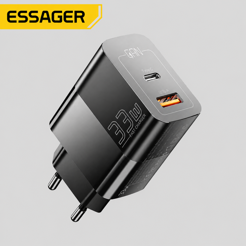 Carregador Essager GaN 33W – USB-C + USB-A