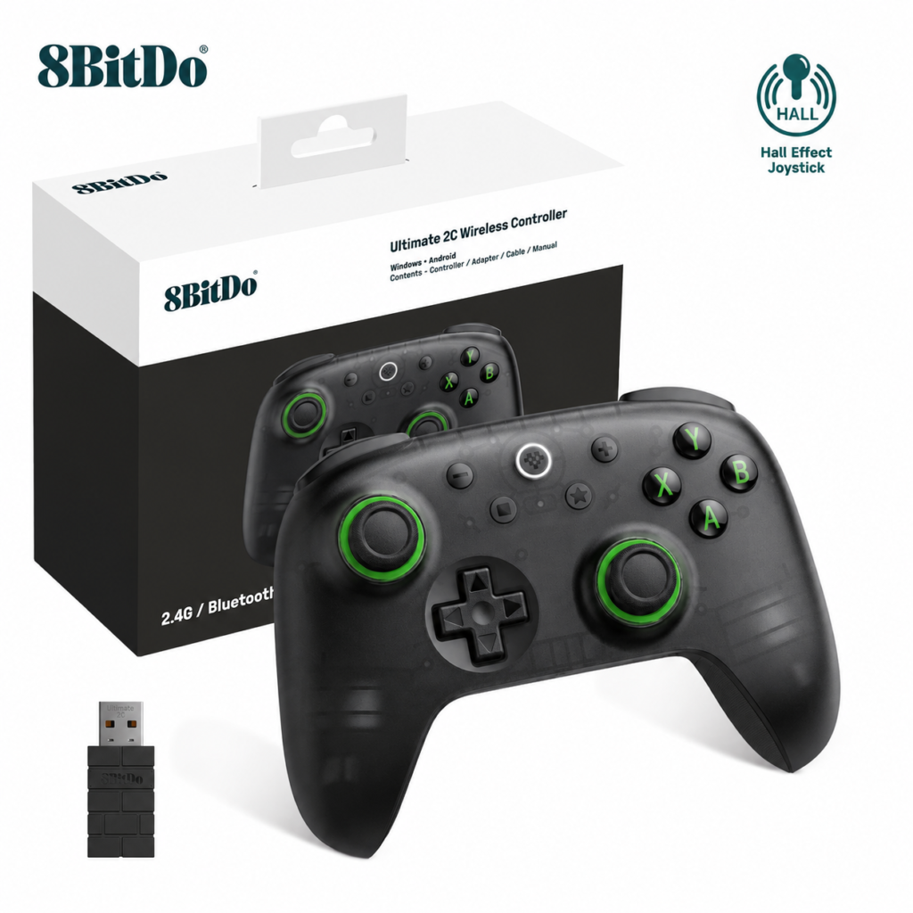 Controle 8BitDo Ultimate 2C Wireless 2,4 GHz – Hall Effect 1000 Hz para PC – Preto