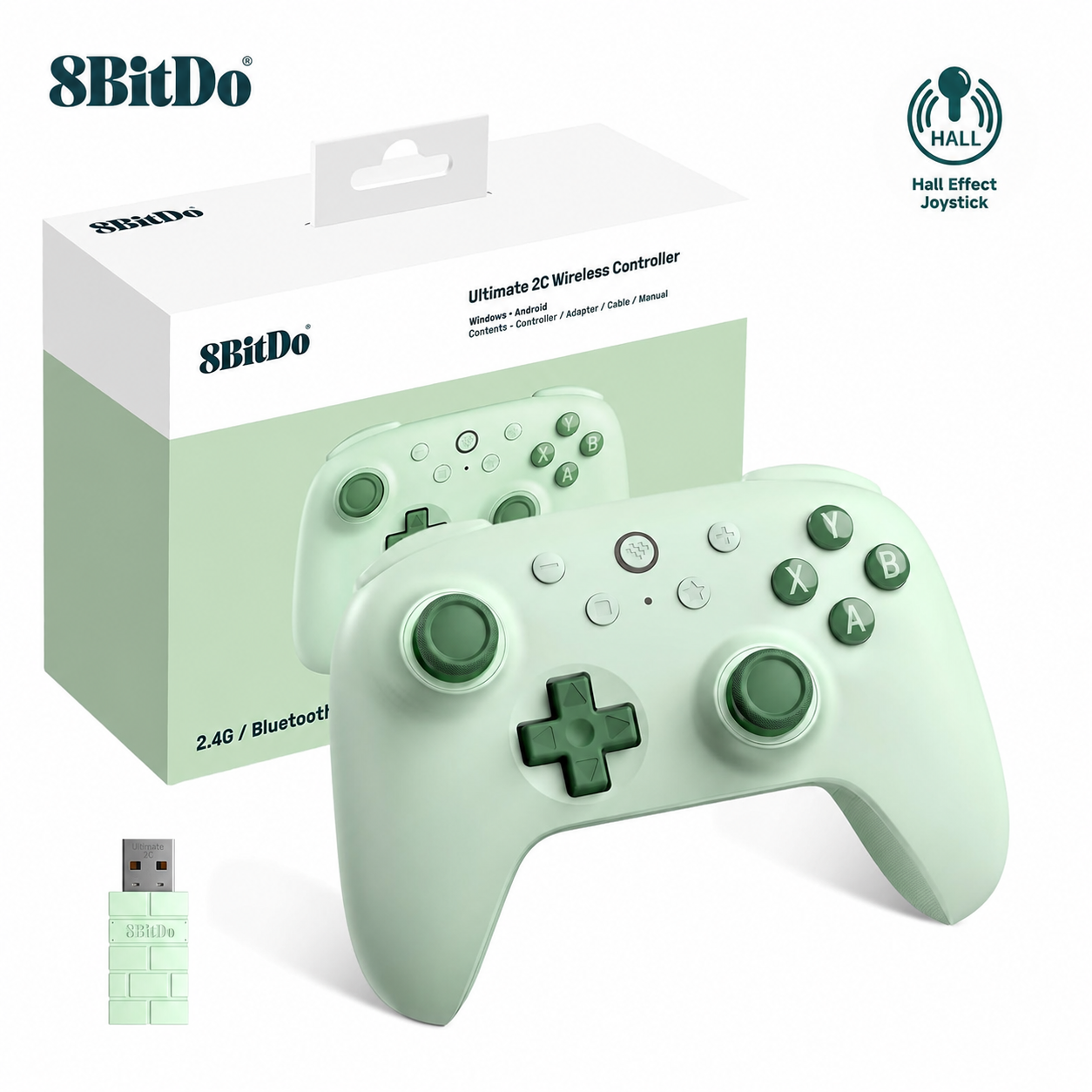 Controle 8BitDo Ultimate 2C Wireless 2,4 GHz – Hall Effect 1000 Hz para PC – Verde - Imagem 1